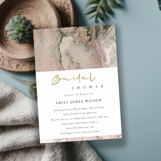 CARTE DE REMERCIEMENTS BLUSH DUSKY ROSE OR AGATE FÊTE DES MARIÉES INVITAT