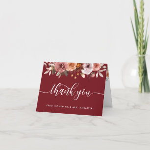 Carte De Remerciements Blush Élégant et Floral Bourgogne