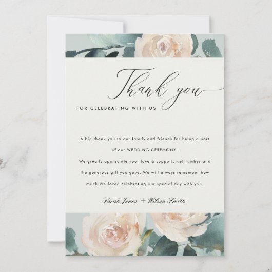 Carte De Remerciements Blush Eucalyptus Rose Kraft Grey Mariage (Devant)