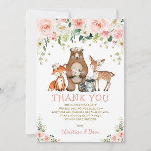 Carte De Remerciements Blush Floral Forêt Animaux Baby shower