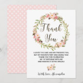 Carte De Remerciements Blush Floral Wreath ONE 1er Anniversaire Chic (Devant / Derrière)