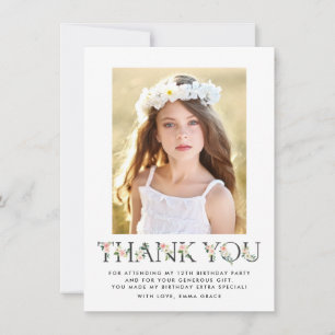 Carte De Remerciements Blush Florals Photo Birthday Thank You Card