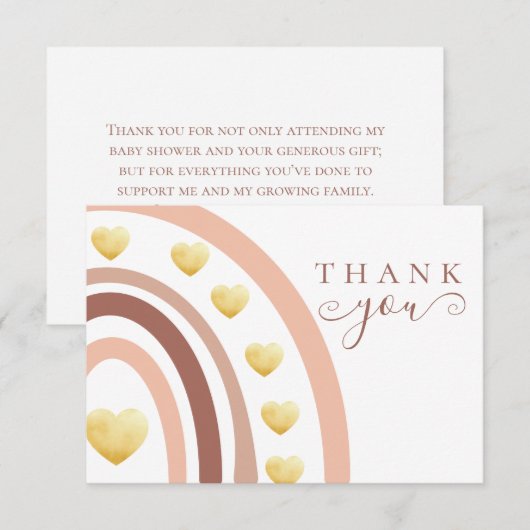 Carte De Remerciements Blush Gold Foil Boho Rainbow Baby shower (Devant / Derrière)