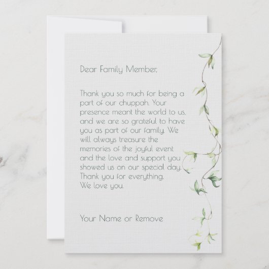 Carte De Remerciements Blush & Green Spring Juif Hébreu Chuppah do-it-you (Dos)