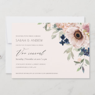 Carte De Remerciements Blush Marine Anemone Floral Vow Renouvellement Inv