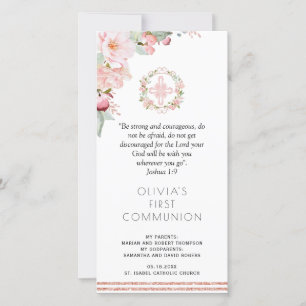 Carte De Remerciements Blush, Mint Floral Premier Signet de communion Fav