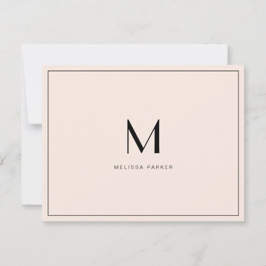 Carte De Remerciements Blush moderne monogramme plat minimaliste (Devant)