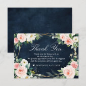 Carte De Remerciements Blush Navy Dusty Blue Floral Mariage botanique (Devant / Derrière)