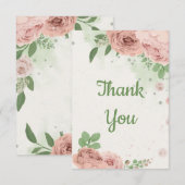 Carte De Remerciements blush pink flowers greenery botanical (Devant / Derrière)