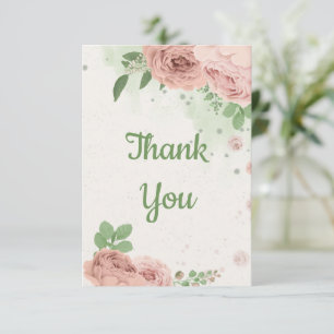 Carte De Remerciements blush pink flowers greenery botanical