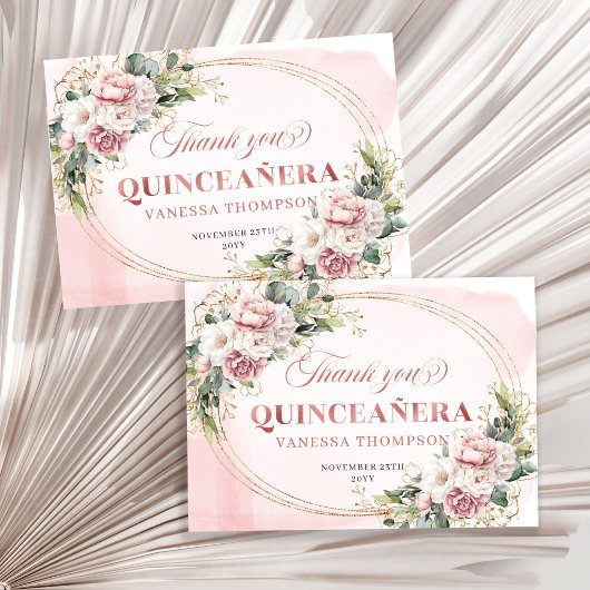 Carte De Remerciements Blush Pink Rose Gold Botanical Boho Quince Thanks