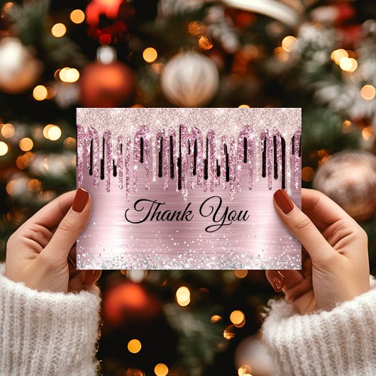 Carte De Remerciements Blush rose chic à monogramme holographique