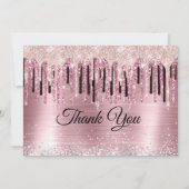 Carte De Remerciements Blush rose chic holographique monogrammé (Devant)