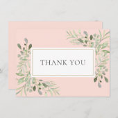 Carte De Remerciements Blush Rose Doré Élégant Feuillage Vert (Devant / Derrière)