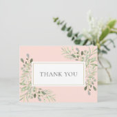 Carte De Remerciements Blush Rose Doré Élégant Feuillage Vert (Debout devant)