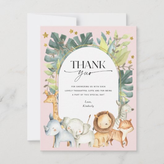 Carte De Remerciements Blush rose mignon safari fille baby shower (Devant)