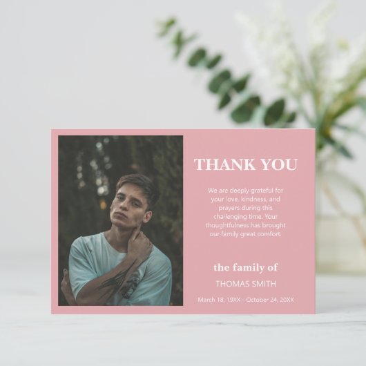 Carte De Remerciements Blush Rose Pink Minimalist Photo Funeral Sympathy (Debout devant)