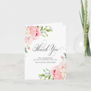 Carte De Remerciements Blush Rose Pivoine Florale Pliée 30 ans Anniversai