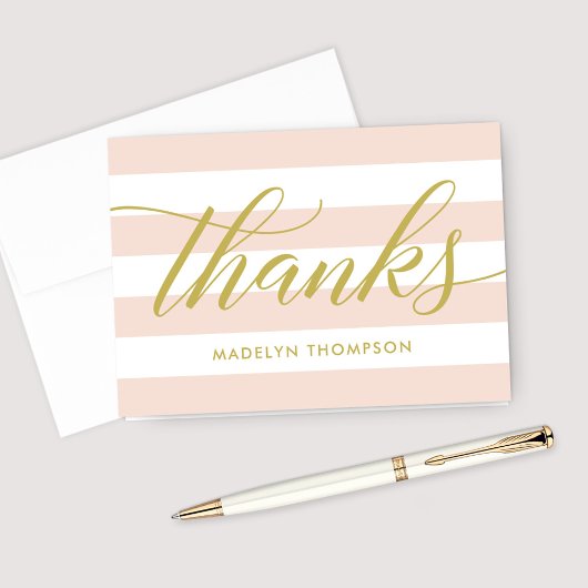 Carte De Remerciements Blush rose rayures monogramme de mariage en script
