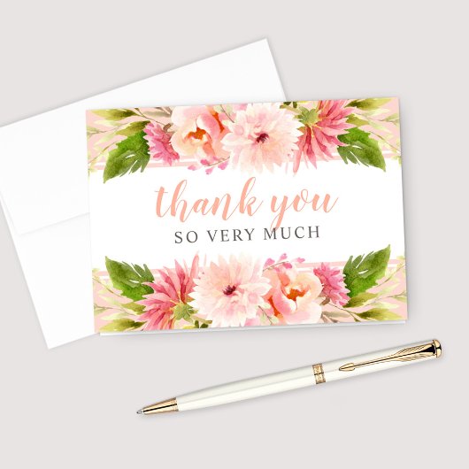 Carte De Remerciements Blush Script Aquarelle Florale Mariage