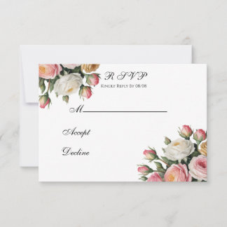 Carte De Remerciements Blush, White Rose Floral Wedding RSVP Card