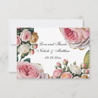 Carte De Remerciements Blush, White Rose Floral Wedding Thank You