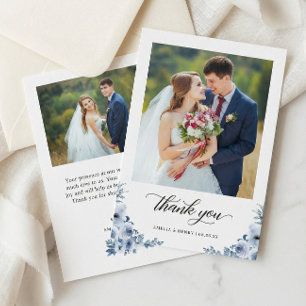 Carte De Remerciements Bohème Dusty Blue Floral Mariage Photo