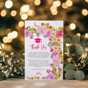 Carte De Remerciements Bohème rose roses fleur sauvage graduation de prin