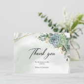 Carte De Remerciements Bohème vert succulents eucalyptus feuillage or (Debout devant)