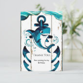 Carte De Remerciements Boho Anniversaire Enchanté Thème Marin Requin (Debout devant)