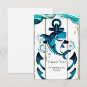 Carte De Remerciements Boho Anniversaire Enchanté Thème Marin Requin (Devant / Derrière)