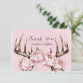 Carte De Remerciements Boho Antler avec Mariage Pink Peonies (Debout devant)