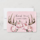 Carte De Remerciements Boho Antler avec Mariage Pink Peonies (Devant)