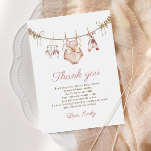 Carte De Remerciements Boho Aquarelle Bébé Vêtements Fille Baby shower