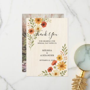 Carte De Remerciements Boho aquarelle fleurs photo mariage