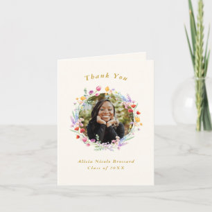 Carte De Remerciements Boho Aquarelle Floral Graduation Photo