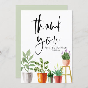 Carte De Remerciements Boho Aquarelle Poted Houseplants Graduation