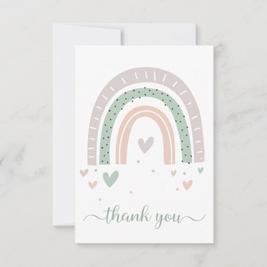 Carte De Remerciements Boho Arc-en-ciel Aquarelle Sage Vert (Devant)