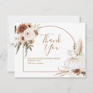 Carte De Remerciements Boho Arch Citrouille blanc Baby shower floral