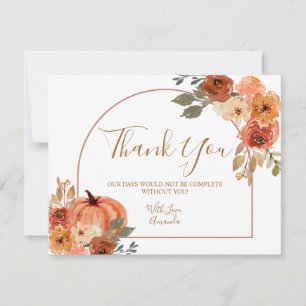 Carte De Remerciements Boho Arch Citrouille Terracota Floral Anniversaire