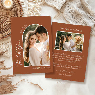 Carte De Remerciements Boho Arch Photo Mariage en terre cuite