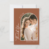 Carte De Remerciements Boho Arch Photo Mariage en terre cuite (Devant)