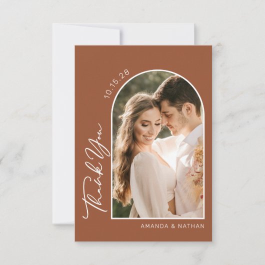 Carte De Remerciements Boho Arch Photo Mariage en terre cuite (Devant)