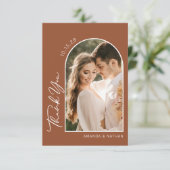 Carte De Remerciements Boho Arch Photo Mariage en terre cuite (Debout devant)