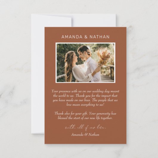 Carte De Remerciements Boho Arch Photo Mariage en terre cuite (Dos)