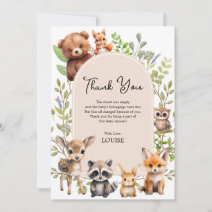 Carte De Remerciements Boho Arch Végétal Bois Baby shower Animaux