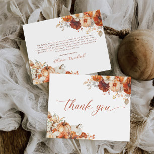 Carte De Remerciements Boho automnal floral Baby Shower Citrouille