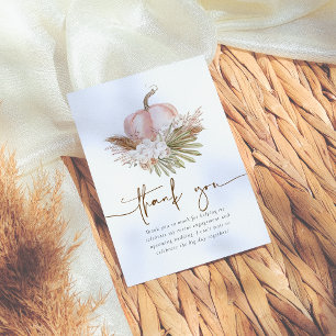 Carte De Remerciements Boho Automnal Pampas & Citrouille Baby Shower de M