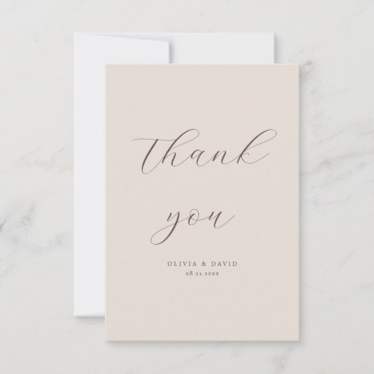 Carte De Remerciements Boho Automne Beige Simple moderne Script Mariage P (Devant)