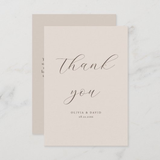 Carte De Remerciements Boho Automne Beige Simple moderne Script Mariage P (Devant / Derrière)